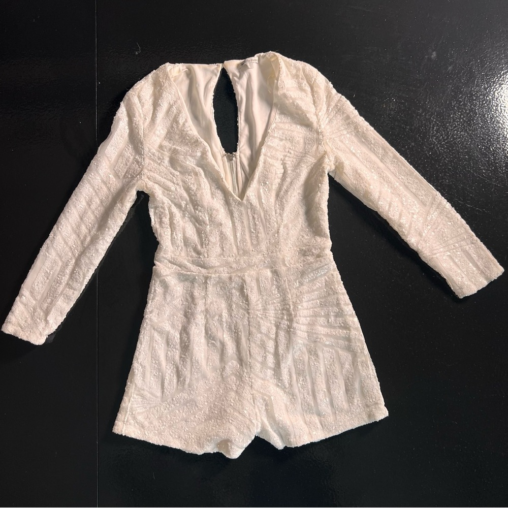 White Sequin Long Sleeve Romper Charlotte Russe Small